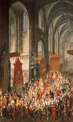 Die Investitur Josephs II. (1741-90) nach seiner Krönung zum Kaiser von Deutschland im Frankfurter Dom, 1764